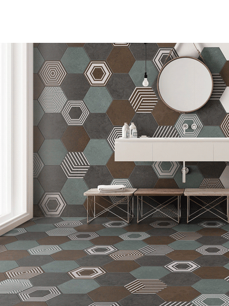 Azulejo Hexagonal Decorado Porcel Nico Pier X Cm Zinc