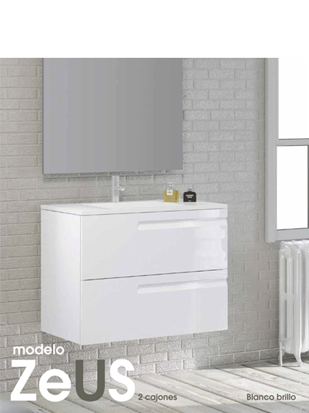 Conjunto mueble baño ZEUS 90cm + lavabo izquierda + espejo