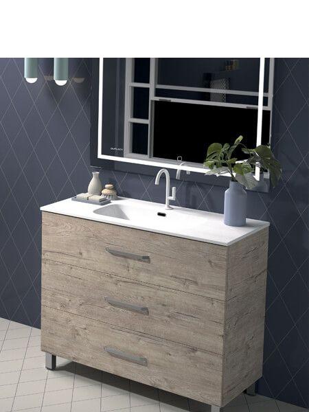 Mueble de baño al suelo con lavabo fondo reducido, 80 cm - blanco