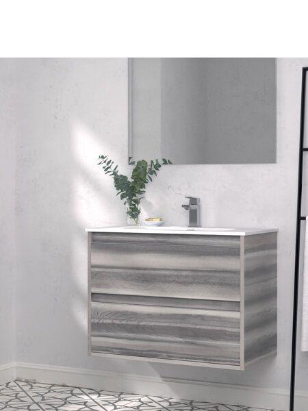 mueble de baño suspendido FIRE2 70x36 o 80x36 cm ultraplano con espejo y  dos cajones realizado