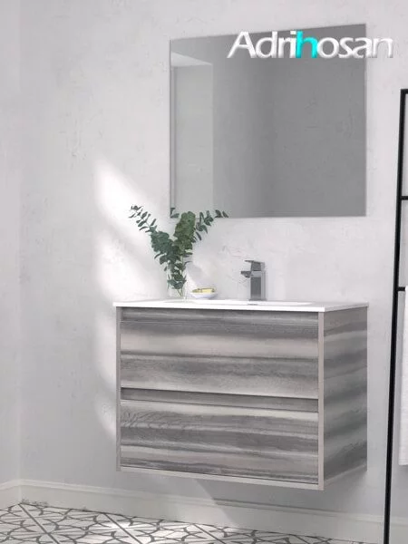 Mueble de baño moderno suspendido de madera blanca 70 cm BMT Mars 02