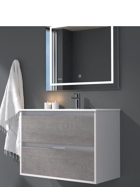 Armario WC, mueble de aseo de 2 puertas con baldosas de cemento gris WILLY
