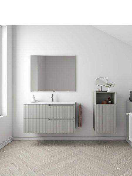 mueble de baño suspendido FIRE2 70x36 o 80x36 cm ultraplano con espejo y  dos cajones realizado