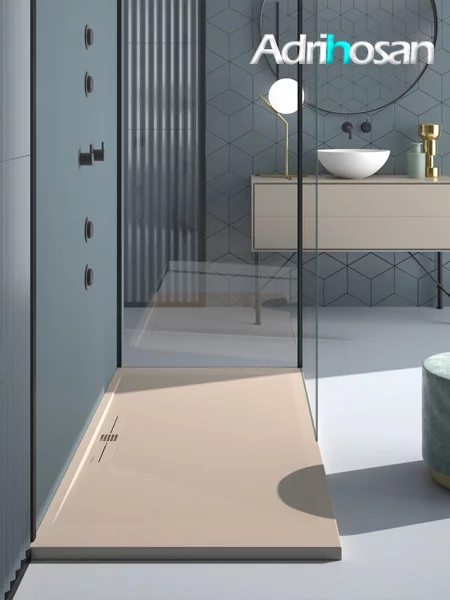 Plato de ducha moderno 120x80 de efecto resina piedra y acero - Domio