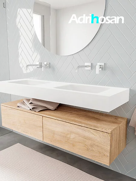Mueble lavamanos de nogal y mármol gris - Mueble de baño de pared - Tikamoon