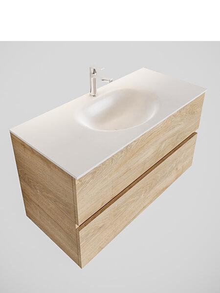 Mueble de baño suspendido de 70 cm con 2 cajones RIGHE de roble claro -  011273