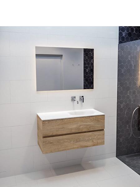 Conjunto Mueble de Baño BERK 120 cm con lavabo cerámico y espejo