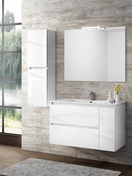 005333 - Cubierta para mueble bajo lavabo con puerta y 3 cajones CLASSIC  Blanco Brillo 