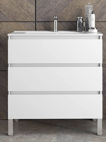 Mueble de Lavabo de Esquina de Apoyo Sobre el Suelo de 555mm de Color  Blanco Completo con Lavabo - Disponible con Variedad de Manijas - Cluo