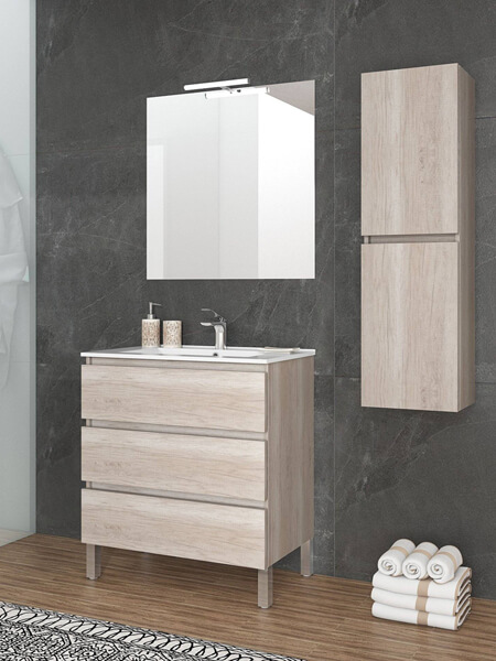 mueble de baño barato con espejo en color blanco , pequeño.