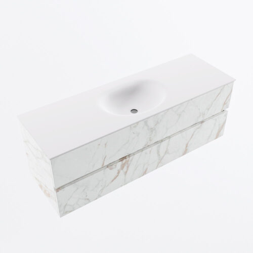 MONDIAZ VICA 140cm mueble de baño Carrara 2 cajones. Lavabo MOON Centro 1 orificio, color Talc. - Imagen 6