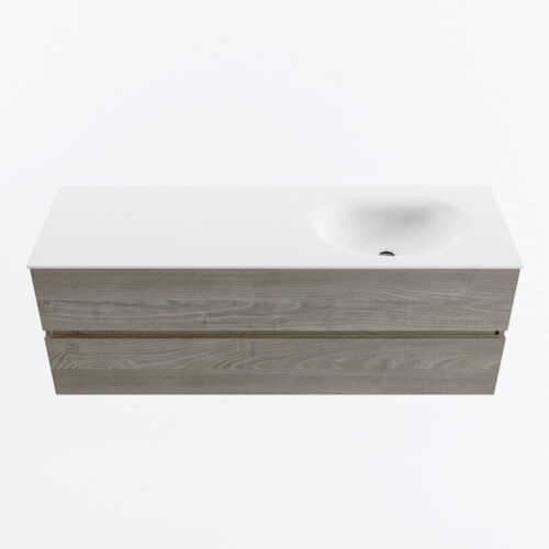 MONDIAZ VICA 140cm mueble de baño Light Brown Grey 2 cajones. Lavabo MOON Derecho 1 orificio, color Talc. - Imagen 5