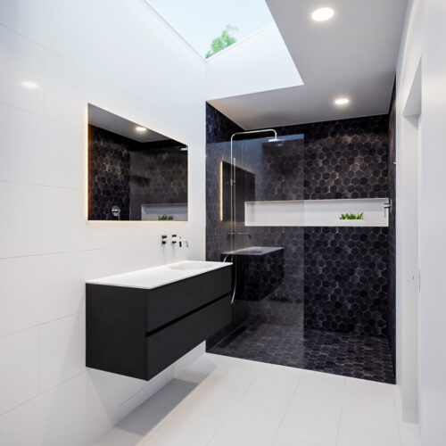 Mueble de baño 120 cm  Vica negro mate con 2 cajones, lavabo de Solid surface seno derecho con 0 orificio(s) para el grifo. - Imagen 10