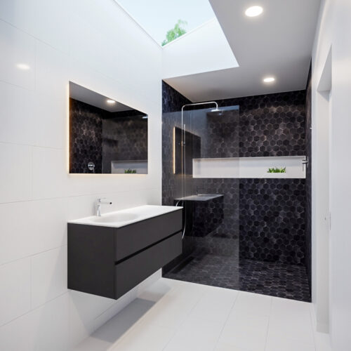 Mueble de baño 120 cm Antracita con 2 cajones, lavabo de Solid surface seno izquierdo con 1 orificio(s) para el grifo. - Imagen 10