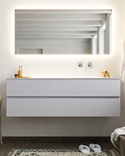 MONDIAZ VICA 150cm mueble de baño Cale 2 cajones lavabo MOON Derecho sin orificio. - Imagen 3