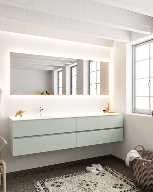 MONDIAZ VICA 200cm mueble de baño Greey 4 cajones lavabo MOON Izquierda 1 orificio con espejo LED. - Imagen 2