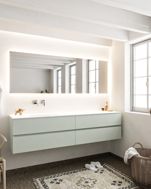 MONDIAZ VICA 200cm mueble de baño Greey 4 cajones lavabo CLOUD Izquierda sin orificio con espejo LED. - Imagen 2