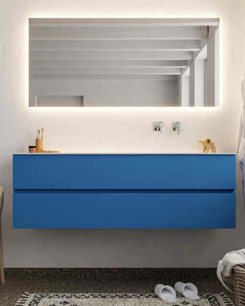 MONDIAZ VICA 150cm mueble de baño Jeans 2 cajones lavabo MOON Derecho sin orificio. - Imagen 3