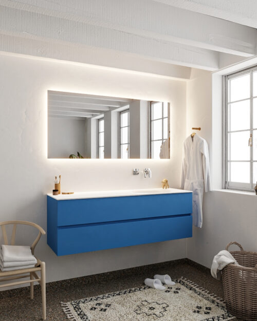 MONDIAZ VICA 150cm mueble de baño Jeans 2 cajones lavabo MOON Derecho sin orificio. - Imagen 2