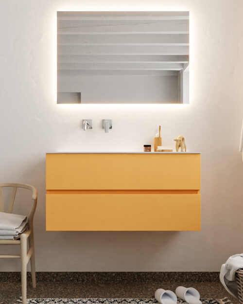 MONDIAZ VICA 100cm mueble de baño Ocher 2 cajones lavabo MOON Izquierda sin orificio. - Imagen 3