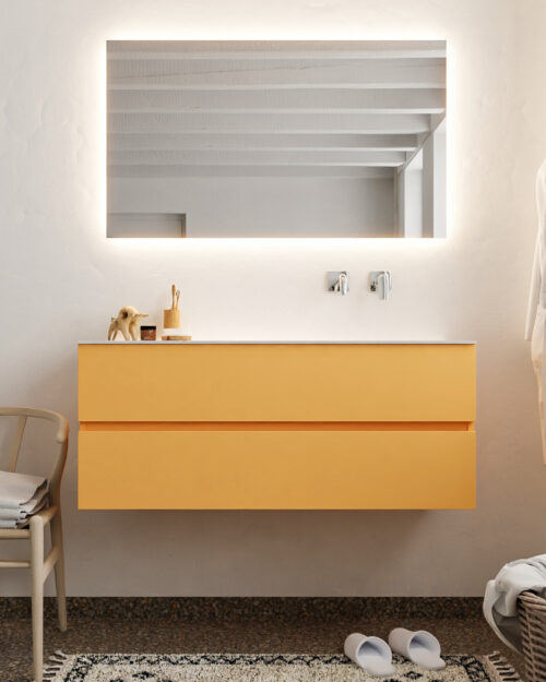 MONDIAZ VICA 120cm mueble de baño Ocher 2 cajones lavabo CLOUD Derecho sin orificio. - Imagen 3