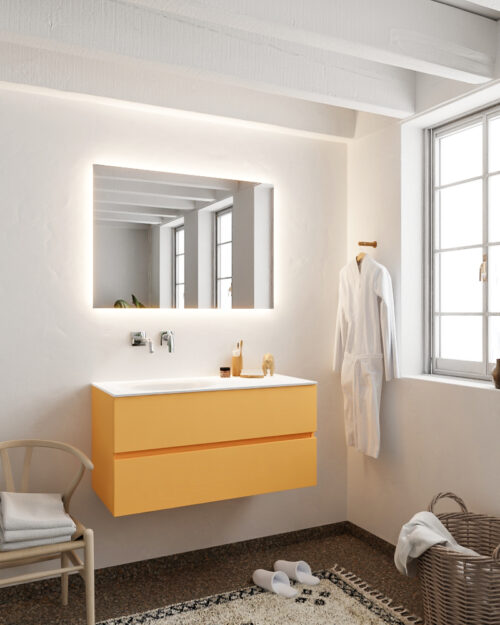 MONDIAZ VICA 100cm mueble de baño Ocher 2 cajones lavabo MOON Izquierda sin orificio. - Imagen 2