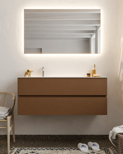 MONDIAZ VICA 120cm mueble de baño Rust 2 cajones lavabo MOON Izquierda 1 orificio. - Imagen 3