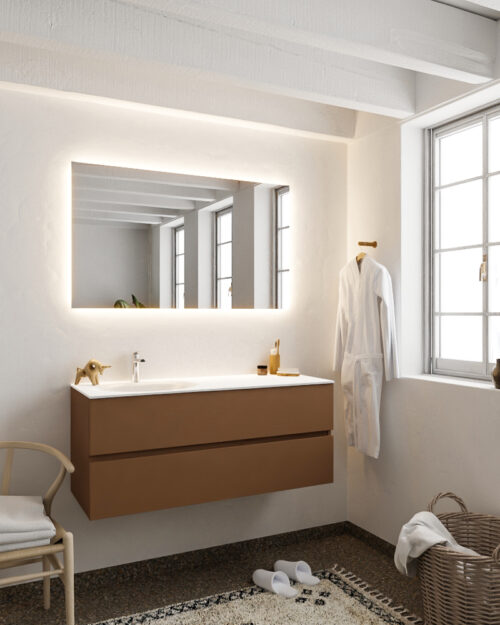 MONDIAZ VICA 120cm mueble de baño Rust 2 cajones lavabo MOON Izquierda 1 orificio. - Imagen 2