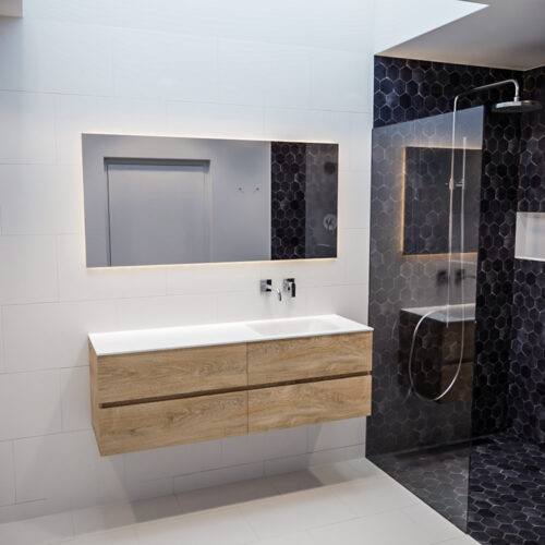 MONDIAZ VICA 150cm mueble de baño Washed Oak 4 cajones lavabo CLOUD Derecho sin orificio. - Imagen 3