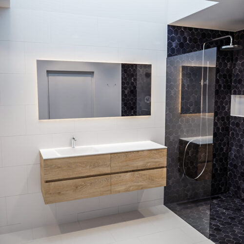 MONDIAZ VICA 150cm mueble de baño Washed Oak 4 cajones lavabo CLOUD Izquierda 1 orificio. - Imagen 3