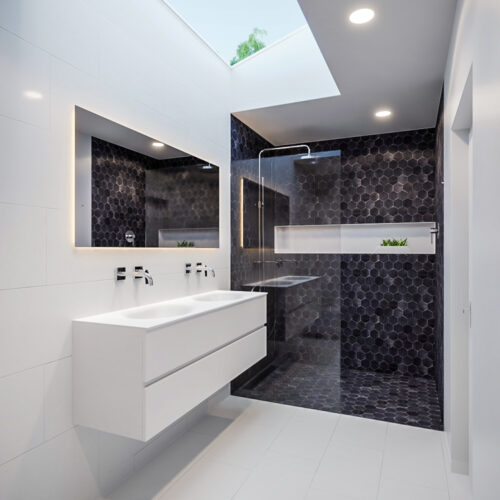 Mueble de baño 150 cm Blanco mate con 2 cajones, lavabo de Solid surface seno doble con 0 orificio(s) para el grifo. - Imagen 10