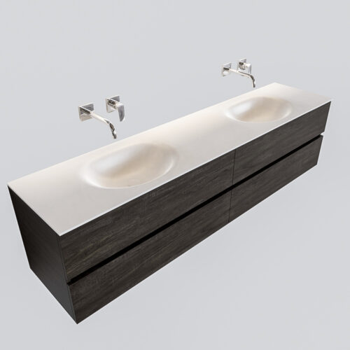 MONDIAZ VICA 200cm mueble de baño Dark Brown 4 cajones lavabo MOON Doble sin orificio. - Imagen 4