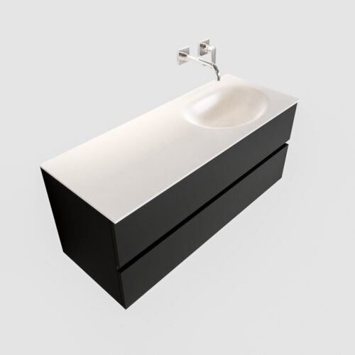 Mueble de baño 120 cm  Vica negro mate con 2 cajones, lavabo de Solid surface seno derecho con 0 orificio(s) para el grifo. - Imagen 12