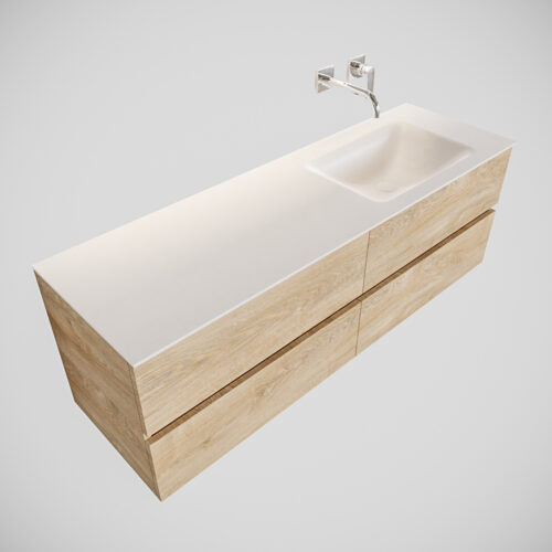 MONDIAZ VICA 150cm mueble de baño Washed Oak 4 cajones lavabo CLOUD Derecho sin orificio. - Imagen 4