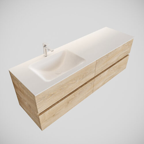 MONDIAZ VICA 150cm mueble de baño Washed Oak 4 cajones lavabo CLOUD Izquierda 1 orificio. - Imagen 4