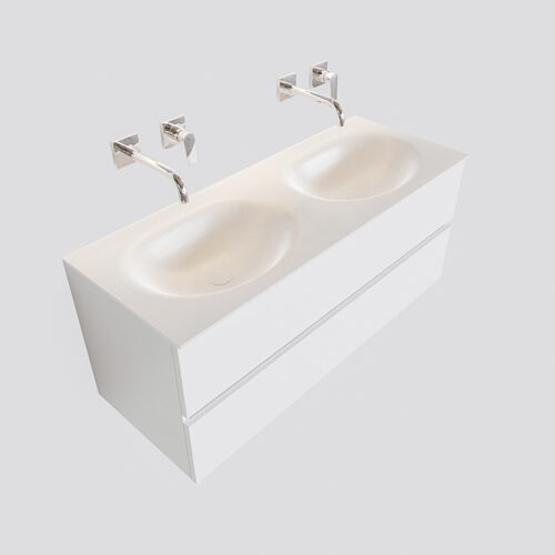 Mueble de baño 120 cm Blanco mate con 2 cajones, lavabo de Solid surface seno doble con 0 orificio(s) para el grifo. - Imagen 12