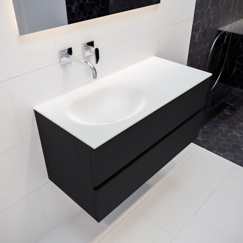 MONDIAZ VICA 100cm mueble de baño Urban 2 cajones lavabo MOON Izquierda sin orificio.