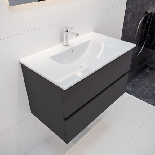 MONDIAZ VICA 80cm mueble de baño Dark Grey 2 cajones lavabo DENIA Centro 1 orificio.