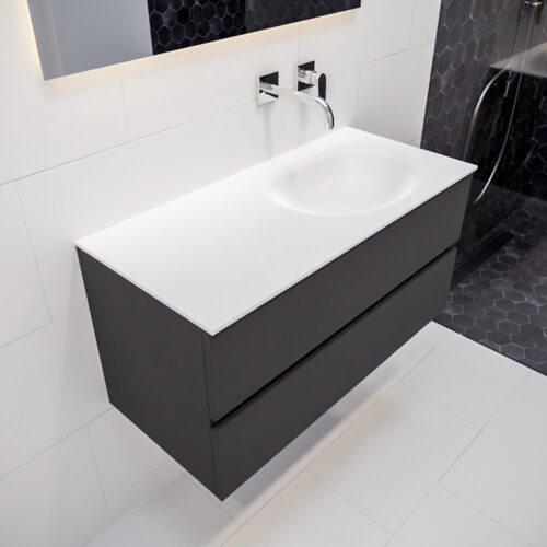 MONDIAZ VICA 100cm mueble de baño Dark Grey 2 cajones lavabo MOON Derecho sin orificio.