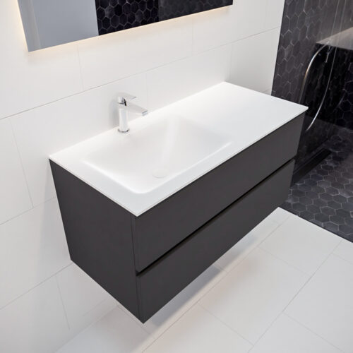 MONDIAZ VICA 100cm mueble de baño Dark Grey 2 cajones lavabo CLOUD Izquierda 1 orificio.