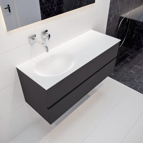 MONDIAZ VICA 120cm mueble de baño Dark Grey 2 cajones lavabo MOON Izquierda sin orificio.