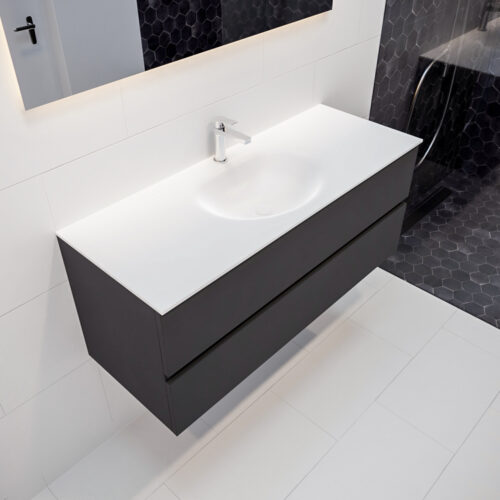 MONDIAZ VICA 120cm mueble de baño Dark Grey 2 cajones lavabo MOON Centro 1 orificio.