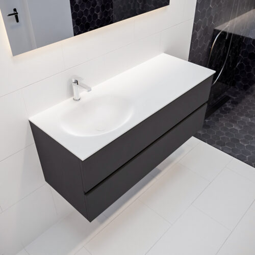 MONDIAZ VICA 120cm mueble de baño Dark Grey 2 cajones lavabo MOON Izquierda 1 orificio.