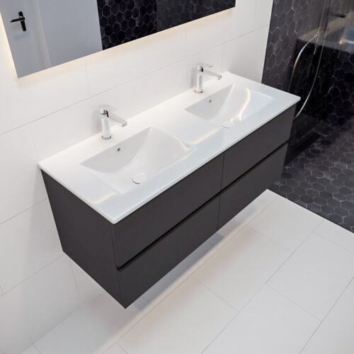 MONDIAZ VICA 120cm mueble de baño Dark Grey 4 cajones lavabo DENIA Doble 2 orificios.