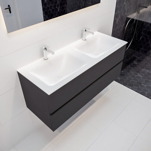 MONDIAZ VICA 120cm mueble de baño Dark Grey 2 cajones lavabo CLOUD Doble 2 orificios.