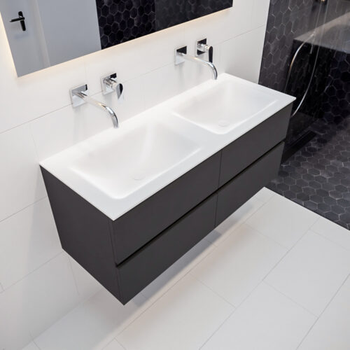 MONDIAZ VICA 120cm mueble de baño Dark Grey 4 cajones lavabo CLOUD Doble sin orificio.