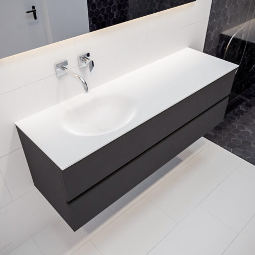 MONDIAZ VICA 150cm mueble de baño Dark Grey 2 cajones lavabo MOON Izquierda sin orificio.