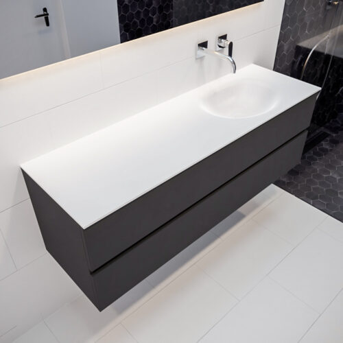 MONDIAZ VICA 150cm mueble de baño Dark Grey 2 cajones lavabo MOON Derecho sin orificio.