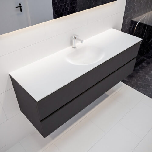 MONDIAZ VICA 150cm mueble de baño Dark Grey 2 cajones lavabo MOON Centro 1 orificio.