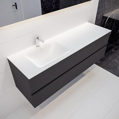 MONDIAZ VICA 150cm mueble de baño Dark Grey 2 cajones lavabo CLOUD Izquierda 1 orificio.